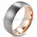  Men's 8mm Brushed Domed Tungsten Ring with Plating Gold Inner 2