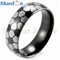  Men's 8mm IP black tungsten ring with engraved football pattern