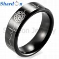 Men's 8mm Black Beveled Tungsten Ring with Engraved Firefighter Shield and EKG