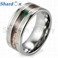 Titanium Wedding Ring with Camo and Real Deer Antler Inlay for men 1