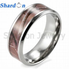  Men's 8mm Titanium Brown Tree Camo Ring