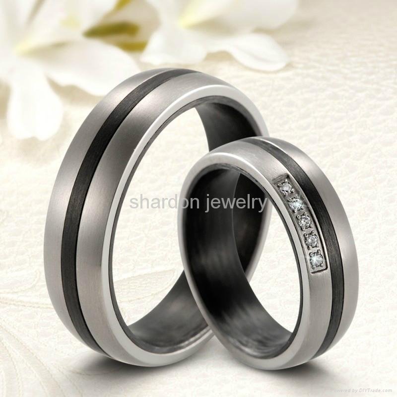 6mm Carbon Fiber &Titanium Matte Finish Ring With CZ Engagement Wedding Band 3