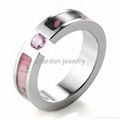 SHARDON Women's 5mm Titanium Tension Set Pink Tree Camo Ring with Pink CZ stone 