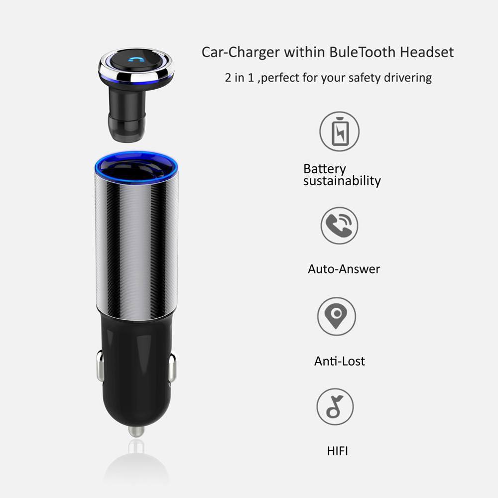  Car Charger Bluetooth Headset