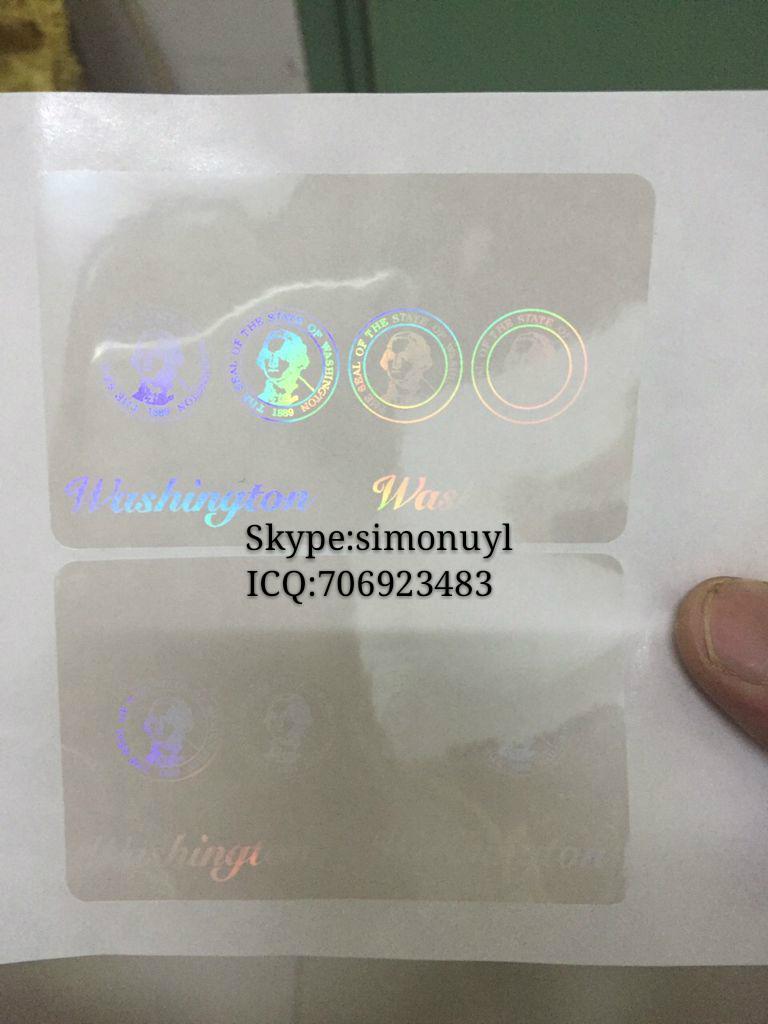 Washington state ID UV overlay hologram sticker manufacturer 2