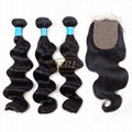 Brazilian Virgin Hair Loose Wave 3 Bundles with 4x4 Silk Base Closure Free Part