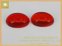 Cabochon oval shape red colour glass stones