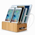 Bamboo Multi-device Cords Organizer Stand and Charging Station Docks