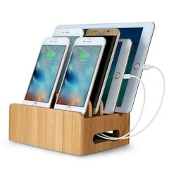 Bamboo Multi-device Cords Organizer Stand and Charging Station Docks
