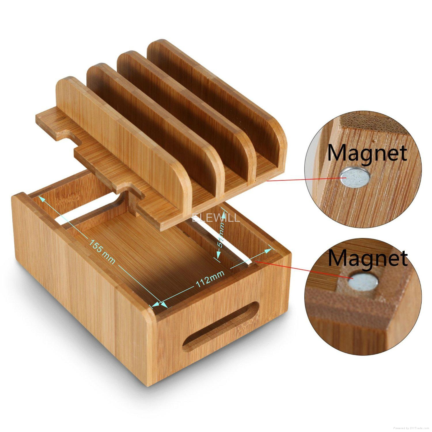 Bamboo Multidevice Cords Organizer Stand and Charging Station Docks