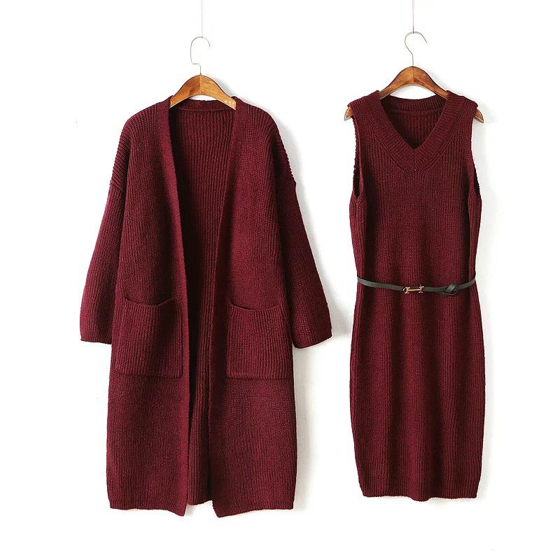 OEM Fashionable official lady sweater coat and dress sets 2