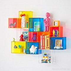 Colorful Acrylic Display Cases on Wall Mounted Display Shelf