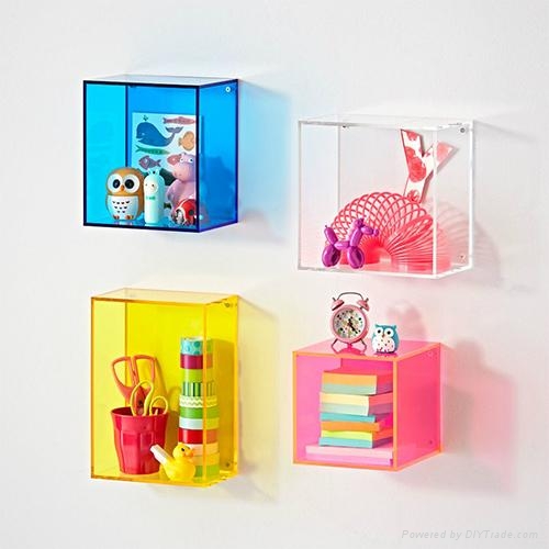 Colorful Acrylic Display Cases on Wall Mounted Display Shelf 4