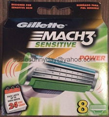 Mach3 Sensitive Power Refill Razor Blades, 8 Cartridges