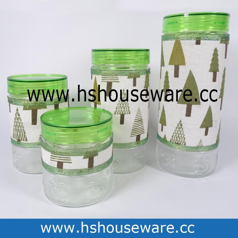 4pcs glass canister set with Chirstmas Tree 1