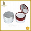 Plastic round with mirror make up loose powder jar empty case 4