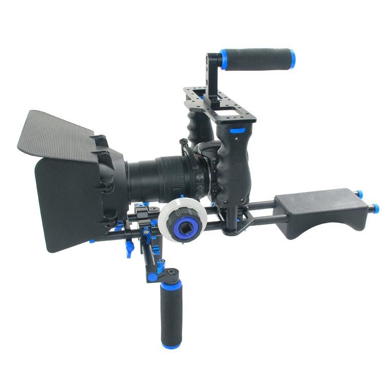 YELANGU DSLR Camera Cage Shoulder Mount Kit With Matte Box and Follow Focus 4