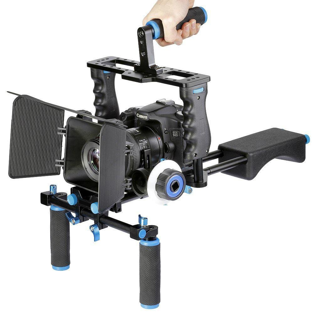 YELANGU DSLR Camera Cage Shoulder Mount Kit With Matte Box and Follow Focus 5