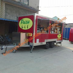 Red color mobile food truck fast food trailer hot dog cart ice cream wagon