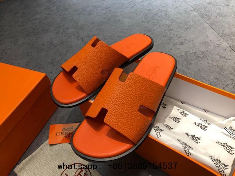        slides        slippers        oran sandal black leather H slides sandals 3
