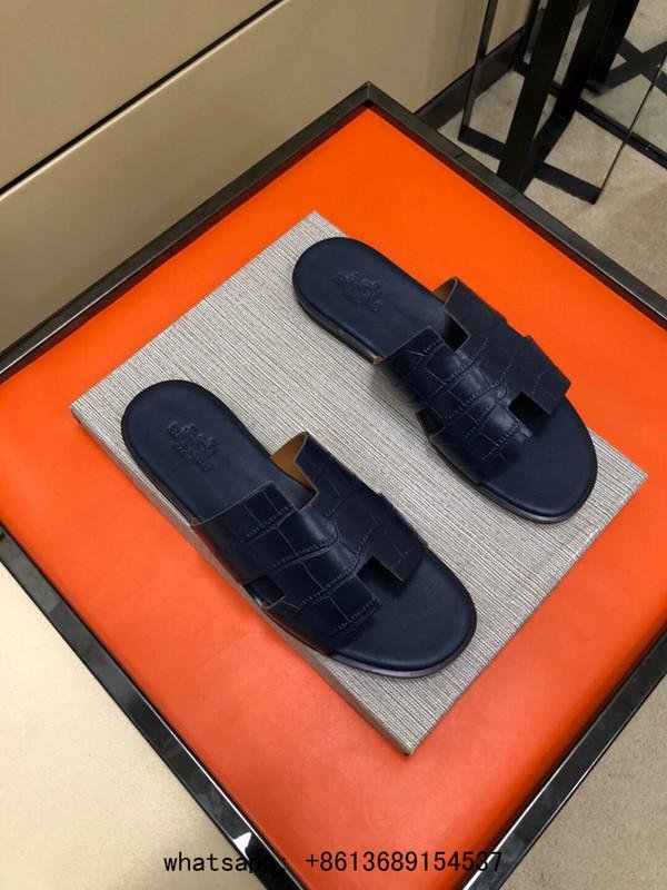        slides        slippers        oran sandal black leather H slides sandals 4