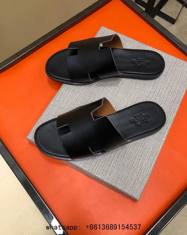        slides        slippers        oran sandal black leather H slides sandals 5
