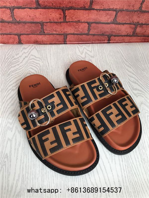 fendi pearland ff leather slide sandal