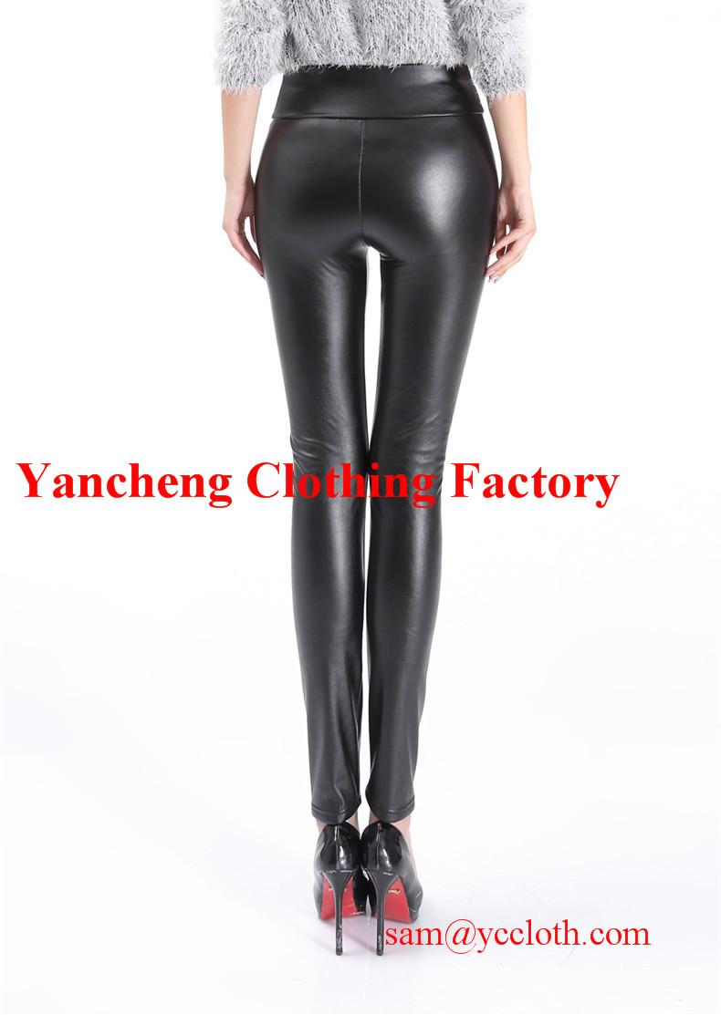 High waist faux leather fleece lined winter leggings black pu coated pants 2