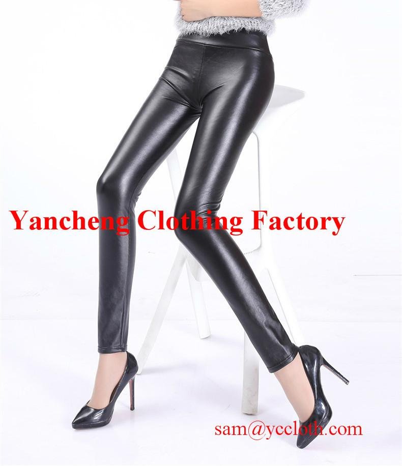 High waist faux leather fleece lined winter leggings black pu coated pants 4