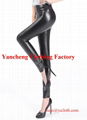 High waist faux leather fleece lined winter leggings black pu coated pants