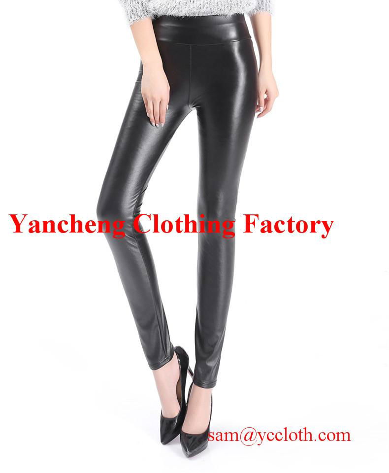 High waist faux leather fleece lined winter leggings black pu coated pants 5