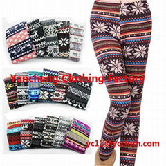 more than 100 patterns Xmas deer snowflake fleece cotton leggings wholesale