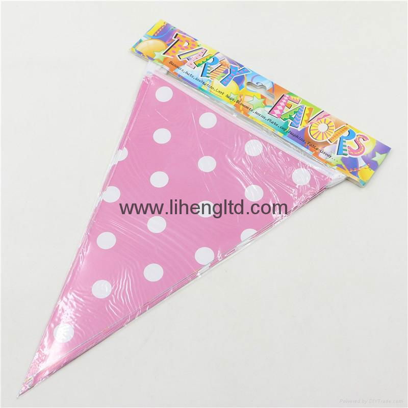 Pink Blue Dot Pennant Bunting Flags Banners Birthday Decoration