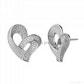 Wax micro heart shape silver cubic zirconia earrings 2