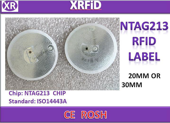 ISO14443A RFID PASSIVE LABEL 13.56MHZ NTAG213 CHIP.BLANK RFID LABEL 25MM OR 30MM