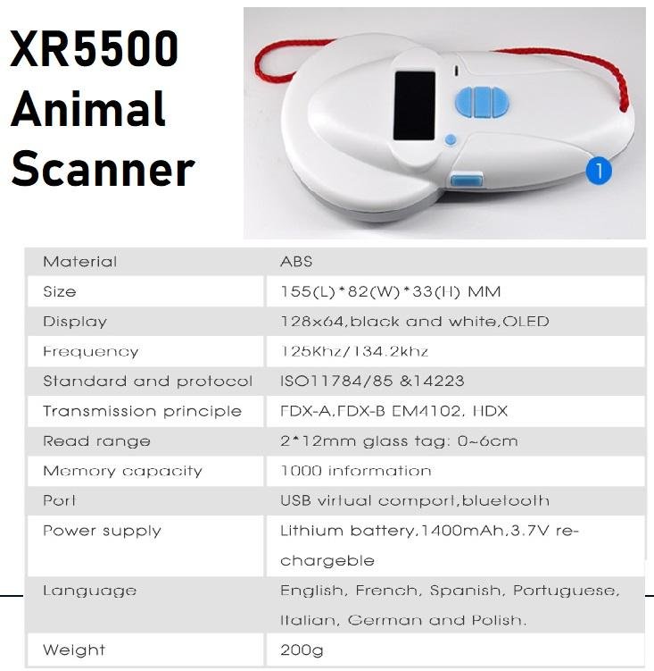 FDX-B FDX-A HDX Support 1000Datas records ISO11784/11785 RFID animal Reader 3