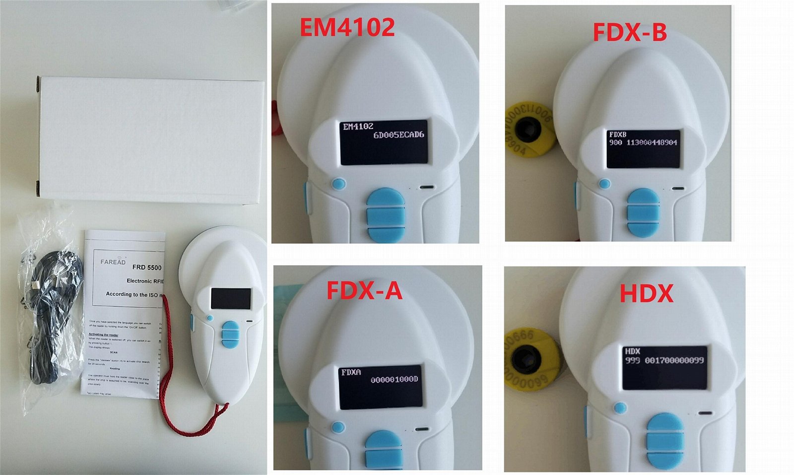 FDX-B FDX-A HDX Support 1000Datas records ISO11784/11785 RFID animal Reader