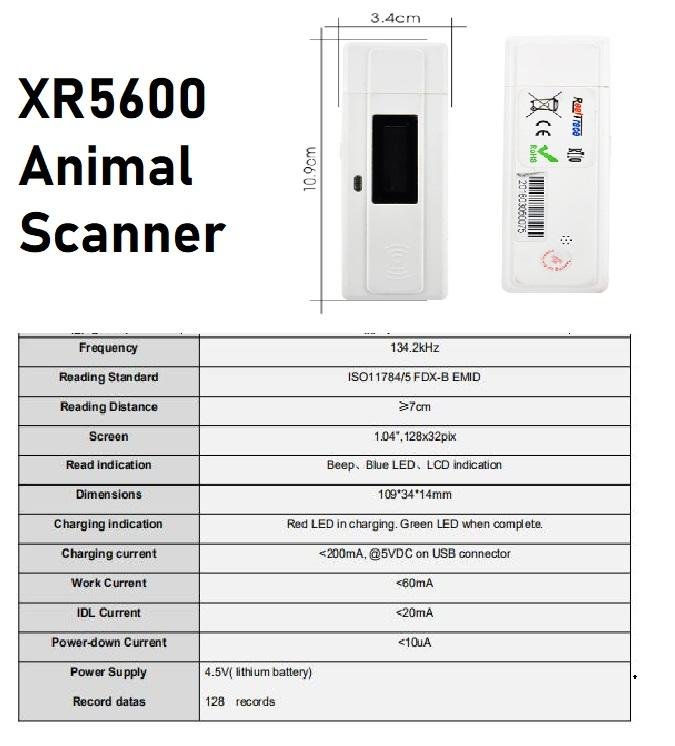 ISO11784/5 FDX-B Glass Tag reader dog RFID MicroChip scanner 134.2KHz 4