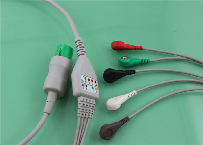 Professional 3 Lead Ecg Cable , 5 Lead Ecg Cable TPU Cable Material 5