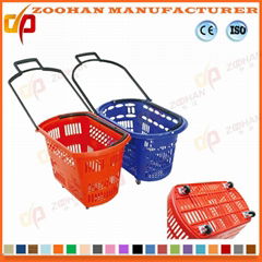 Popular Plastic Supemarket Shopping Basket with Wheels 