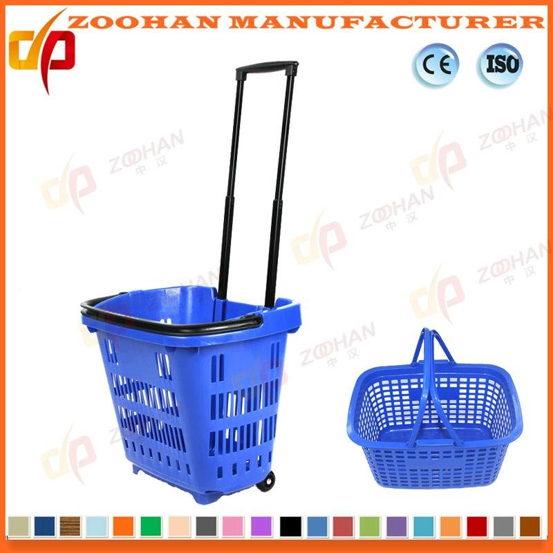 Popular Plastic Supemarket Shopping Basket with Wheels  5