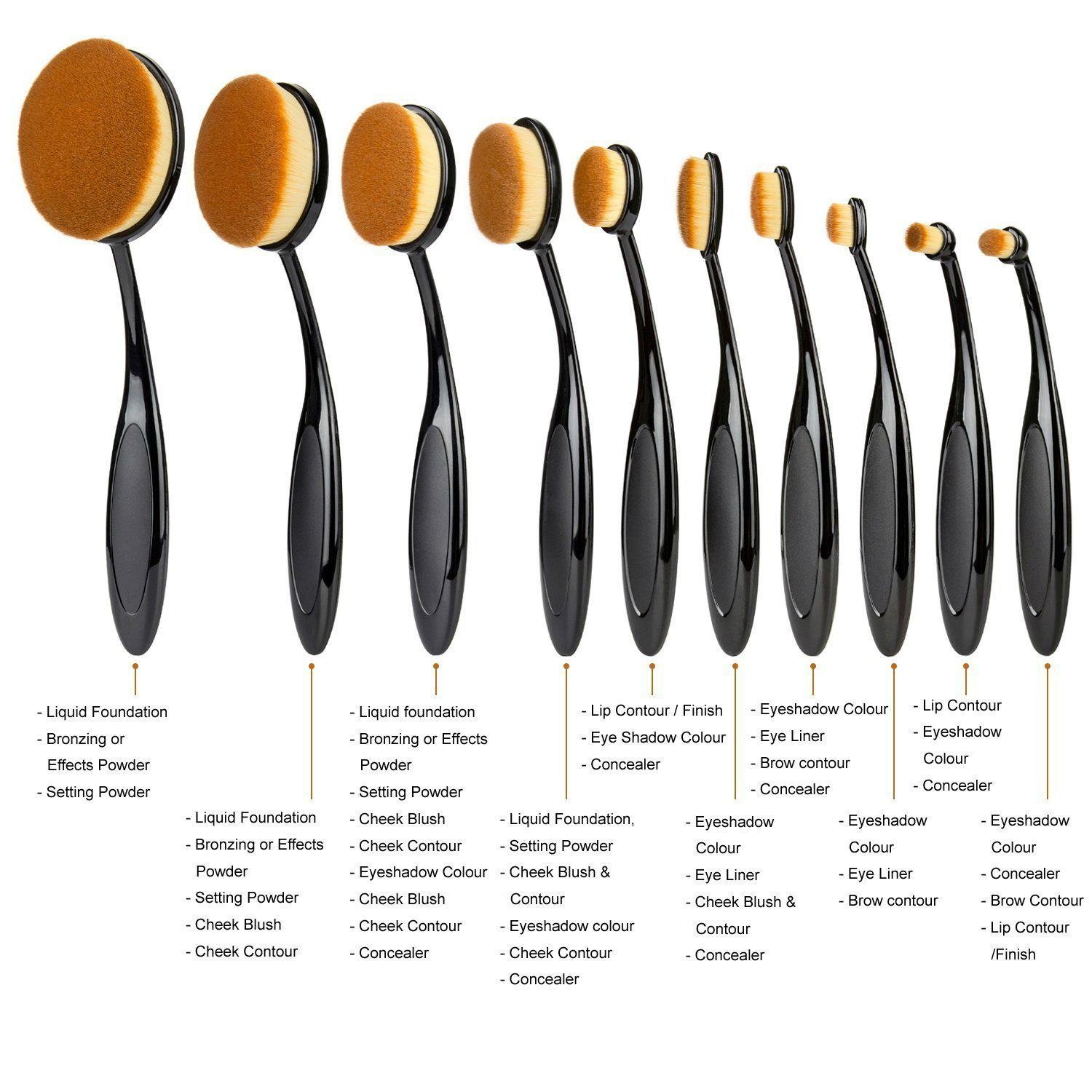 2016 fasihonable 10pcs Oval makeup brush set