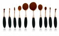 2016 fasihonable 10pcs Oval rose gold makeup brush set