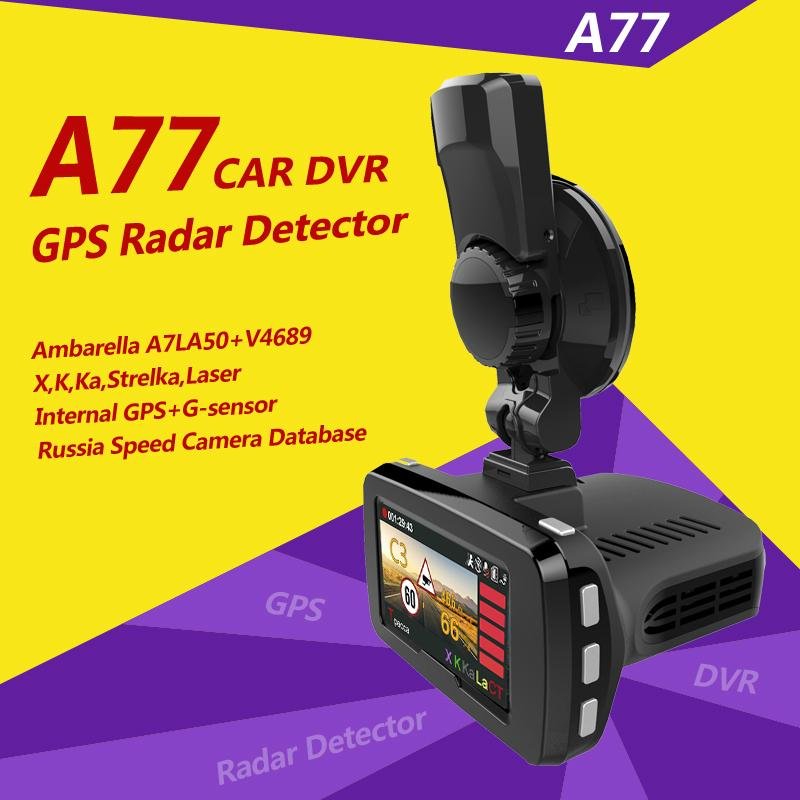 Ambarella LA750 FHD 1080P Manual Car Camera HD DVR A77 GPS Radar Detector 3 in 1