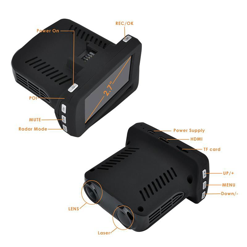 Ambarella LA750 FHD 1080P Manual Car Camera HD DVR A77 GPS Radar Detector 3 in 1 3