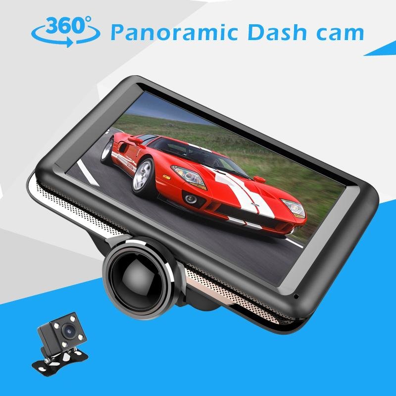 IPS Touch Screen 360 degree panoramic dash cam 1080P fhd dual lens car camera dv
