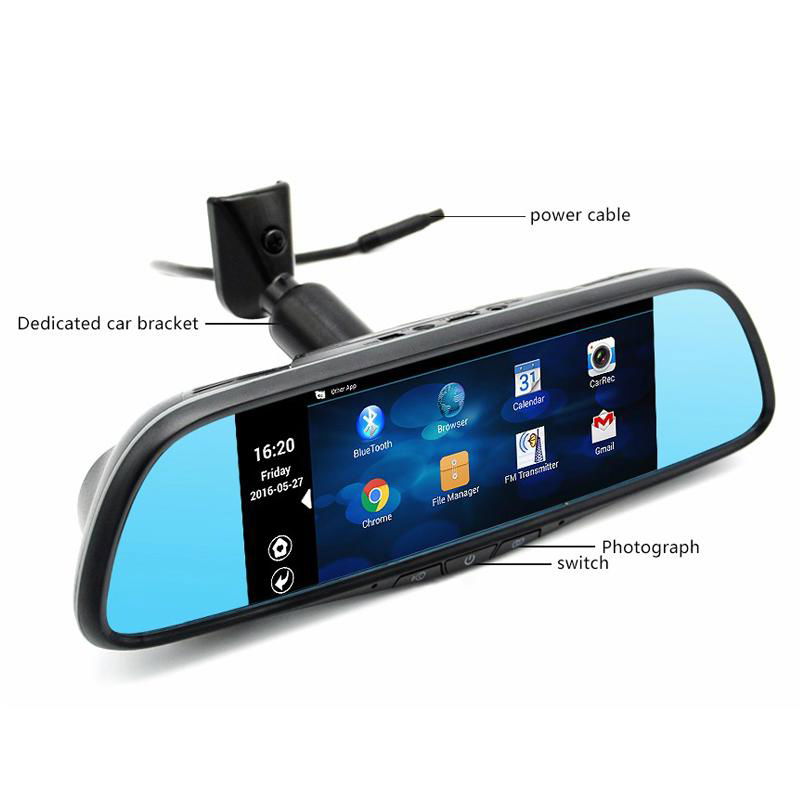 7.0 inch Android 4.4 system rearview mirror Bluetooth gps navigation dual camera 2