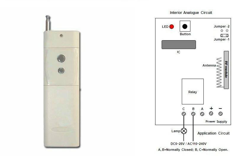 2000M 10A 1 CH 433MHz DC12V RF Wireless Remote Control Switch Radio Controller T 2