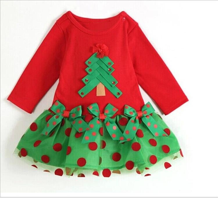 Christmas Children's Dress Christmas Tree Wave Point Long Sleeved Dress Autumn 3