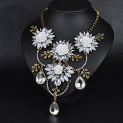 Exaggerated diamond flower stacked necklace